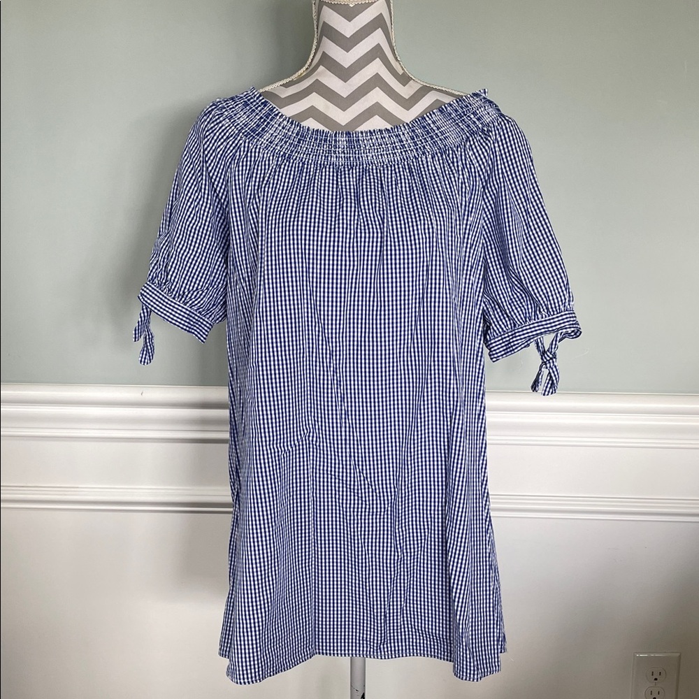 TOP IT OFF Blue Gingham Tie-Sleeve Dress Size XL